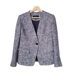 Lafayette 148 Melange Woven Cotton Tweed Single Breasted Blazer Petite Size 6